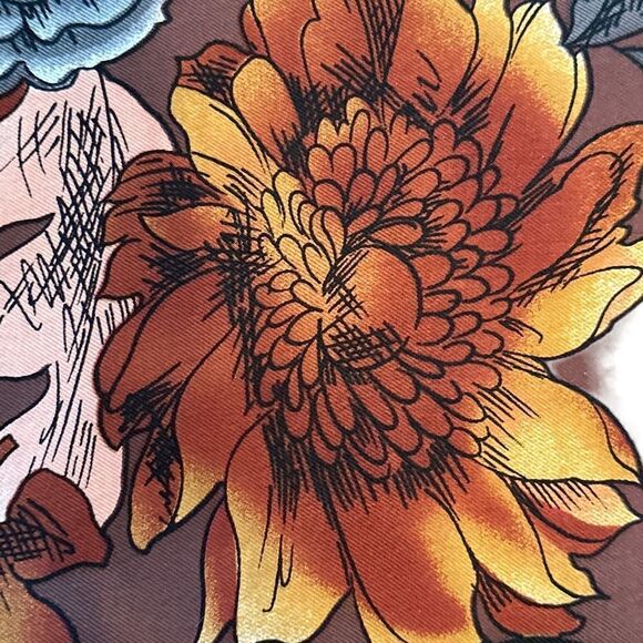 Grey brown rust fall leaf silk square 29” scarf by Laura Geraldi - Picture 2 of 7